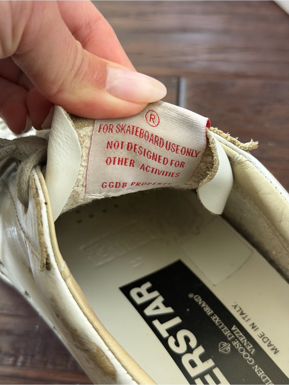 Golden Goose White Sneakers with Green Star and Silver Glitter Heel - Picture 5 of 8